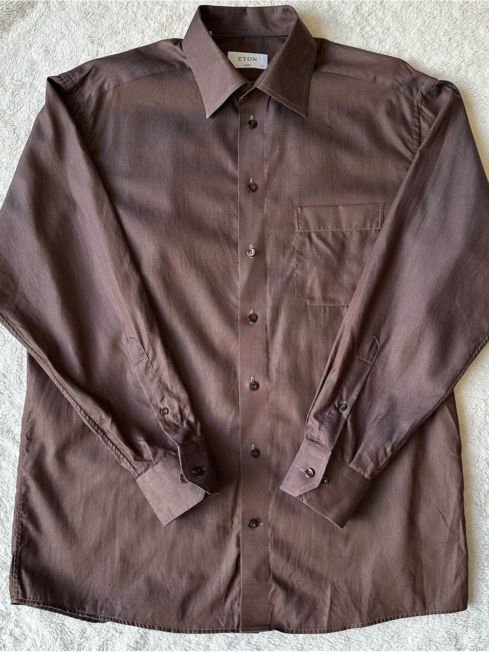 Eton Dress Shirt Mens 16.5-42 Classic Fit Brown Polka Dot Button Up Long Sleeve